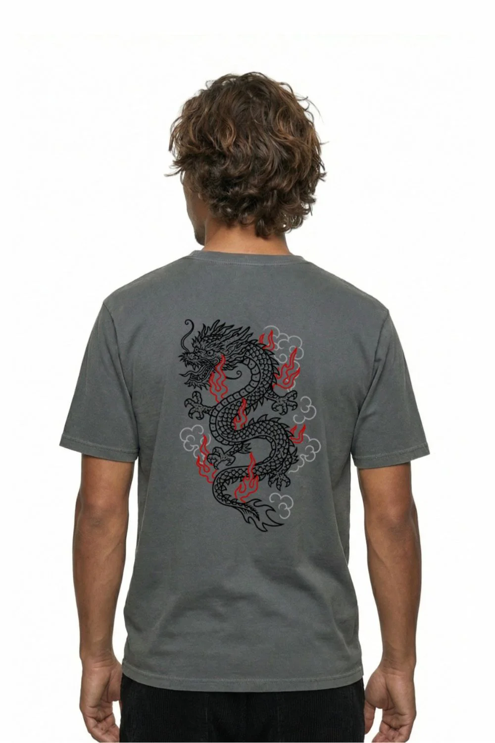 BamBooBay Dragon Mens T-Shirt Stone Wash Grey