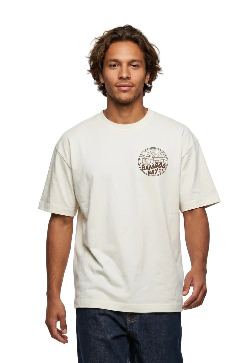 BamBooBay Mountain Badge Mens T-Shirt Ivory - Image 3