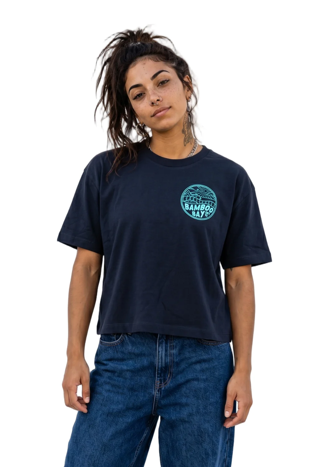 BamBooBay Mountain Badge Womens T-Shirt French Navy - Image 5