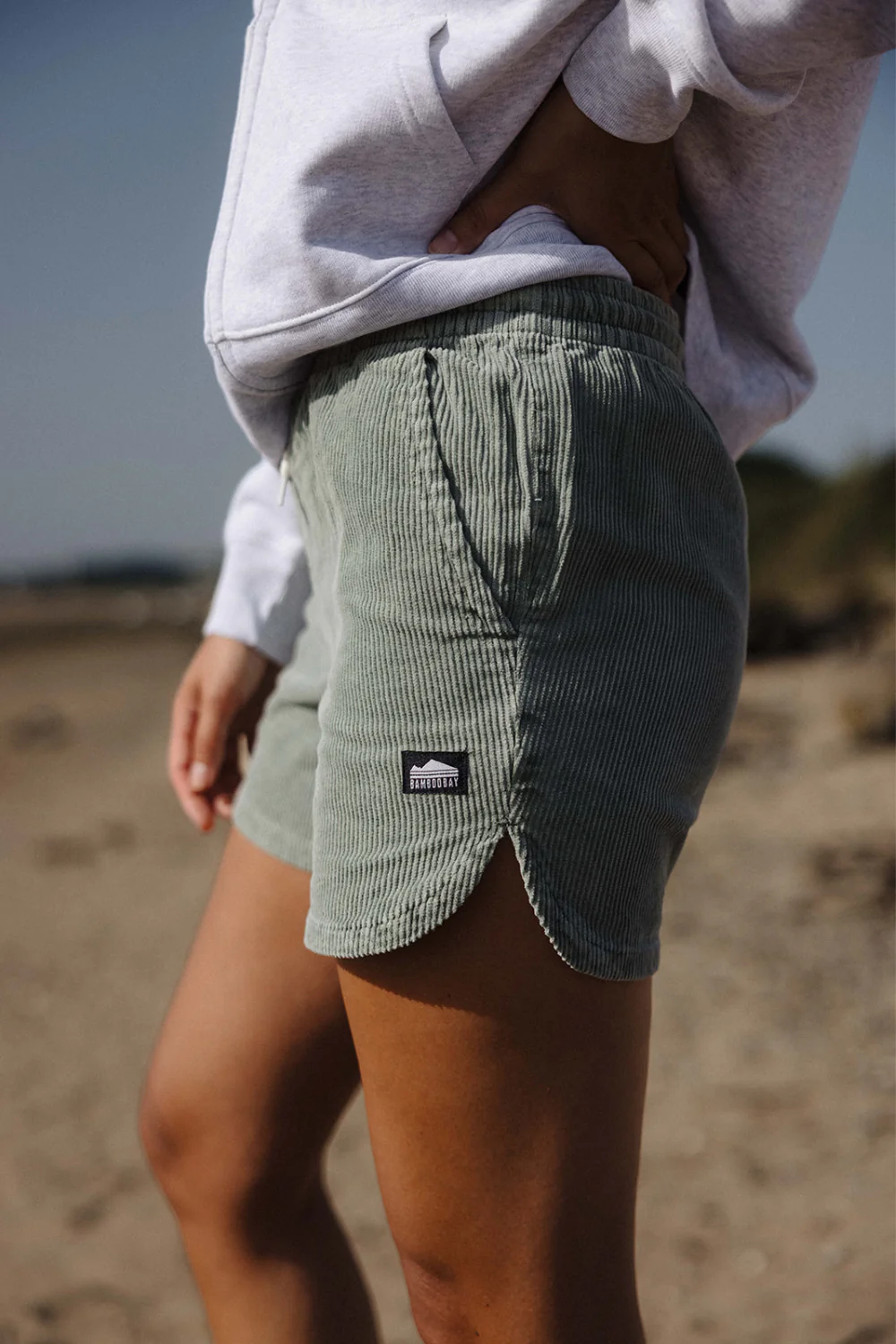 BamBooBay Womens Chill Cord Shorts Sage Green - Image 3