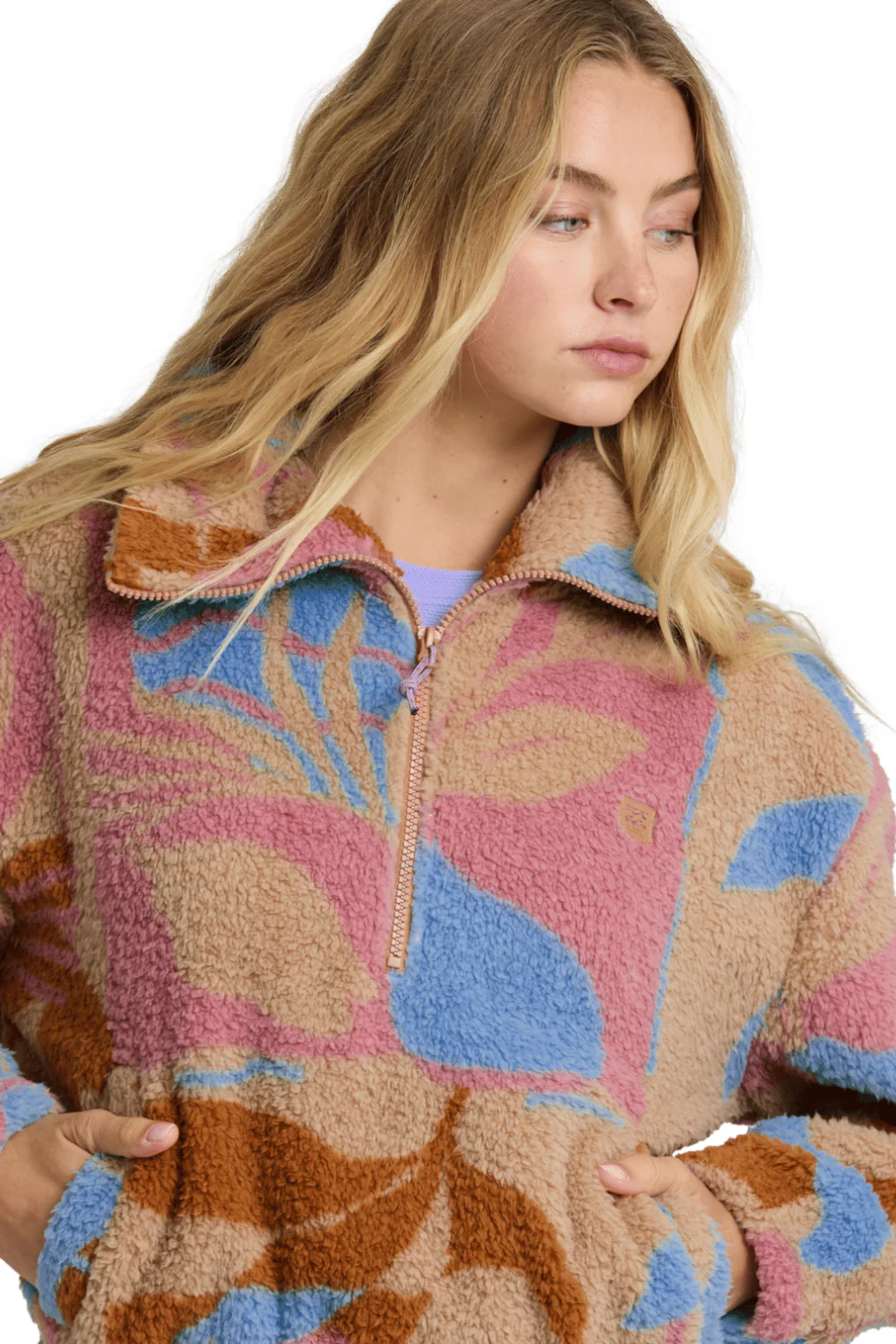 Billabong Barra Womens Half Zip Fleece Oatmeal - Image 4