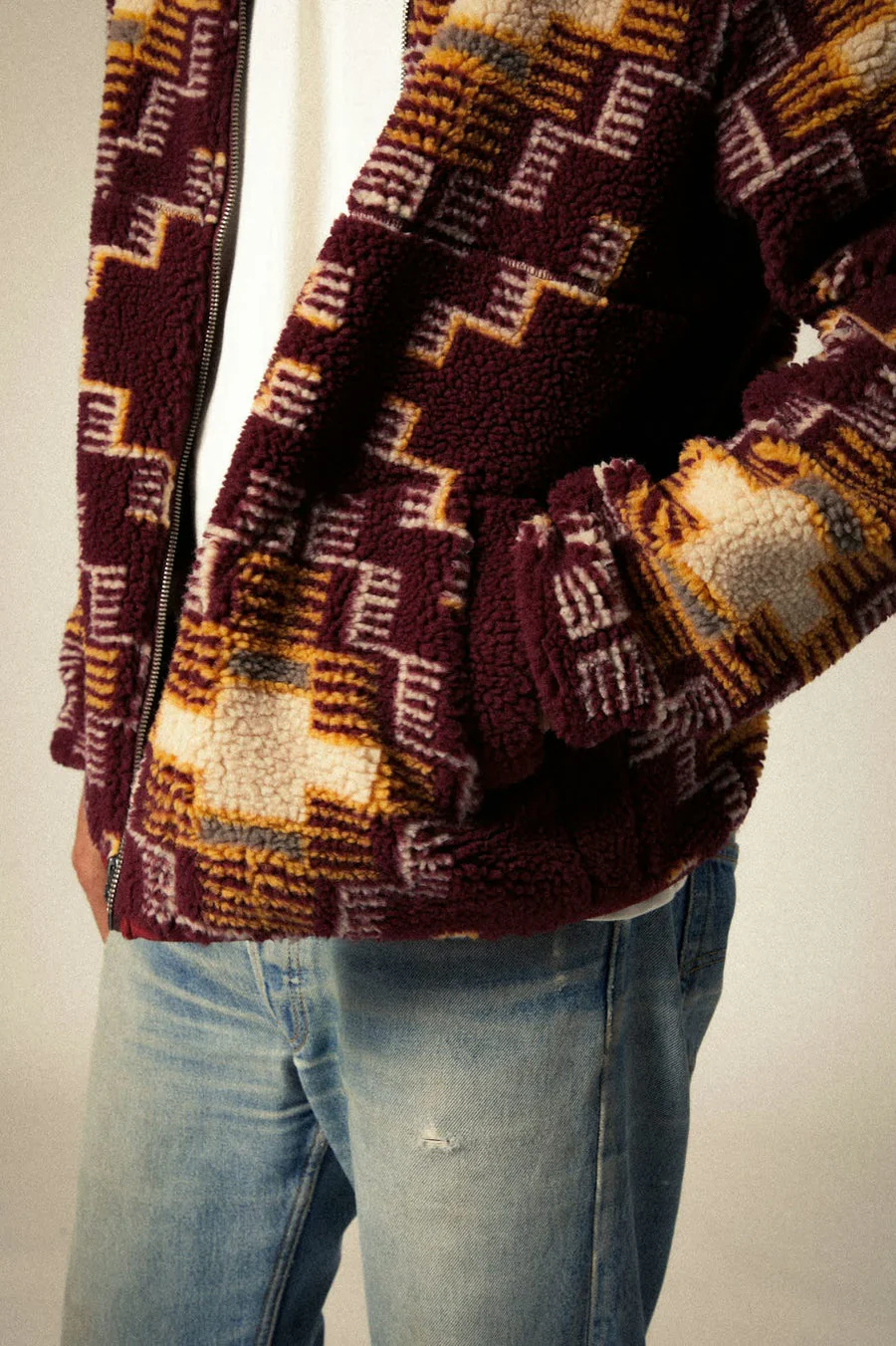 Brixton Arctic Fleece Mock Neck Jacket Light Cabernet - Image 5