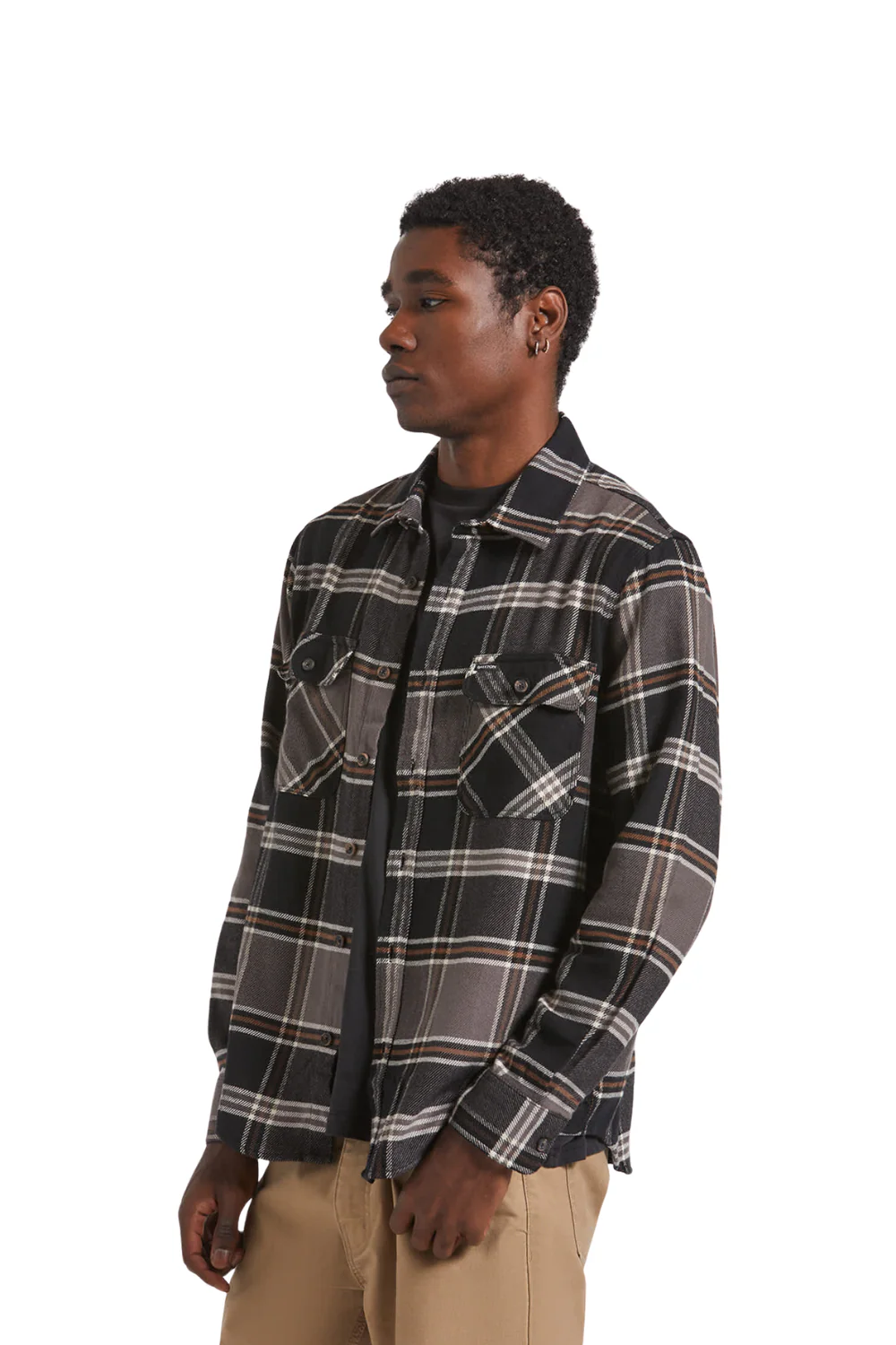 Brixton Bowery Flannel Shirt Black Charcoal Pinecone - Image 3