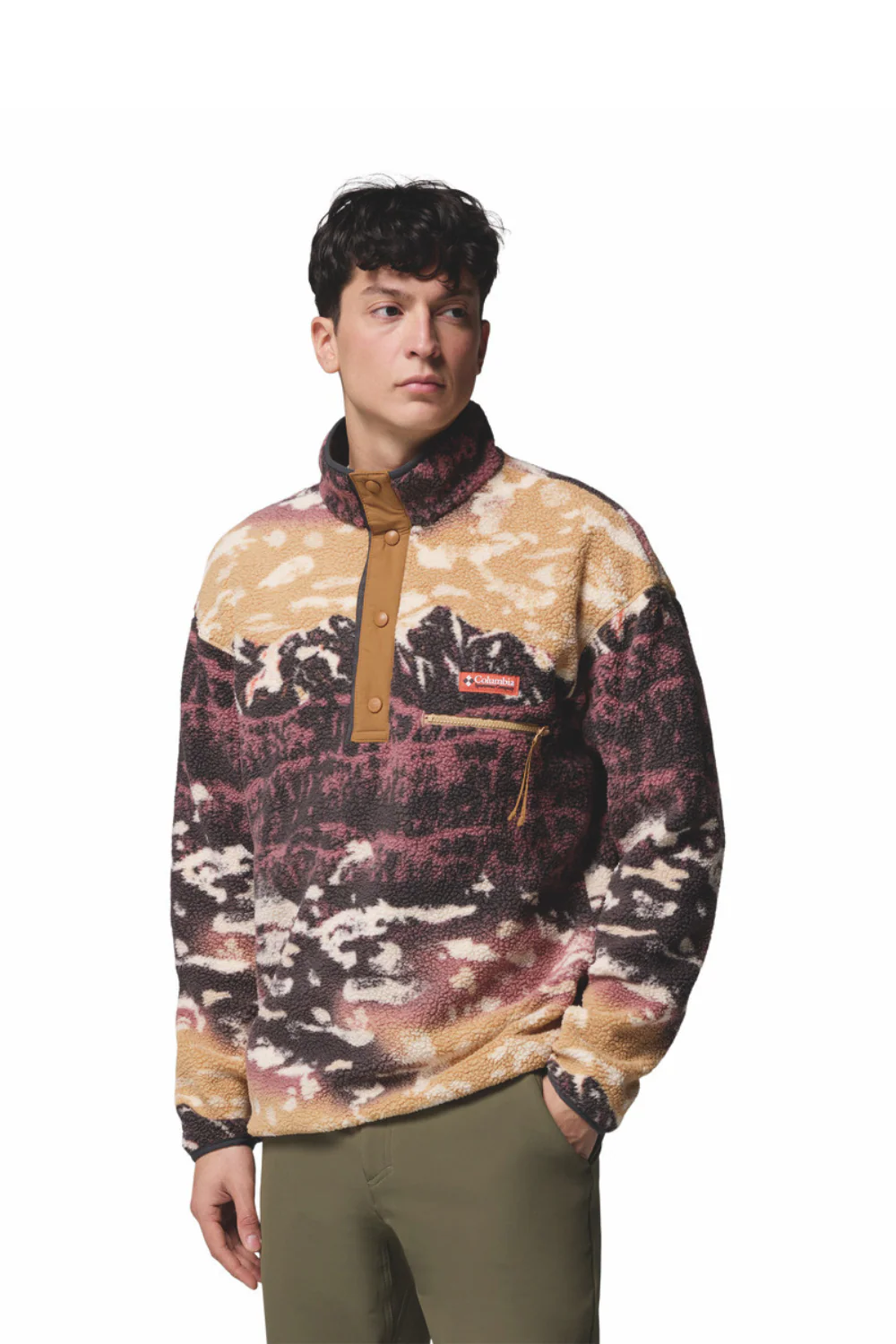 Columbia Helvetia II Mens Printed Half Snap Fleece Camel Brown Sisters - Image 5