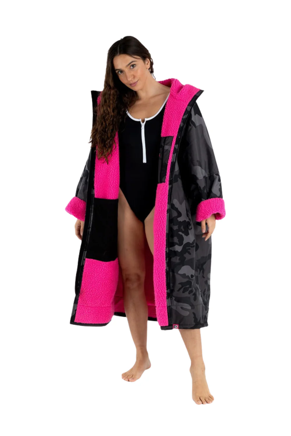 Dryrobe Advance Adult Long Sleeve Changing Robe Black Camo/Pink