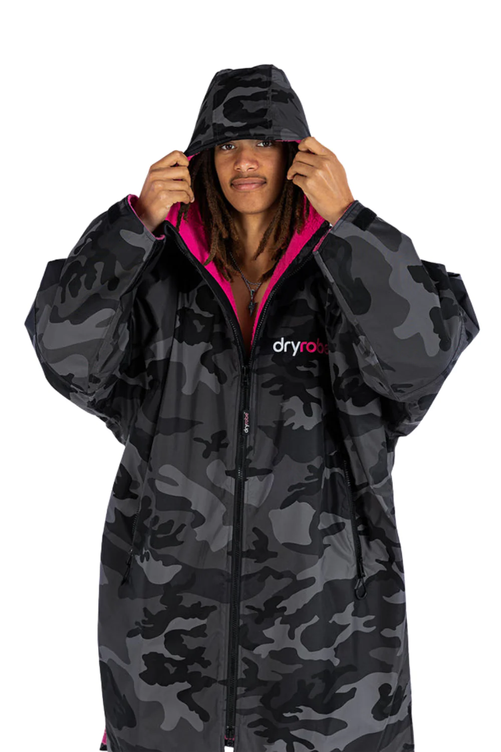 Dryrobe Advance Adult Long Sleeve Changing Robe Black Camo/Pink - Image 5