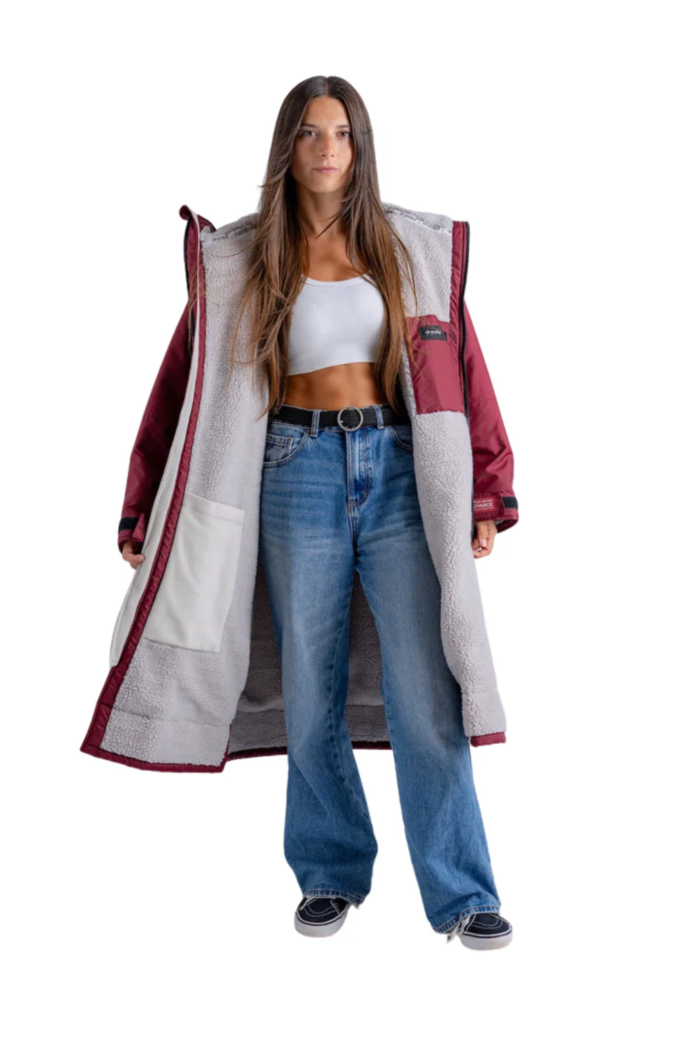 Dryrobe Adults Advance Long Sleeve Changing Robe Burgundy/Grey - Image 4