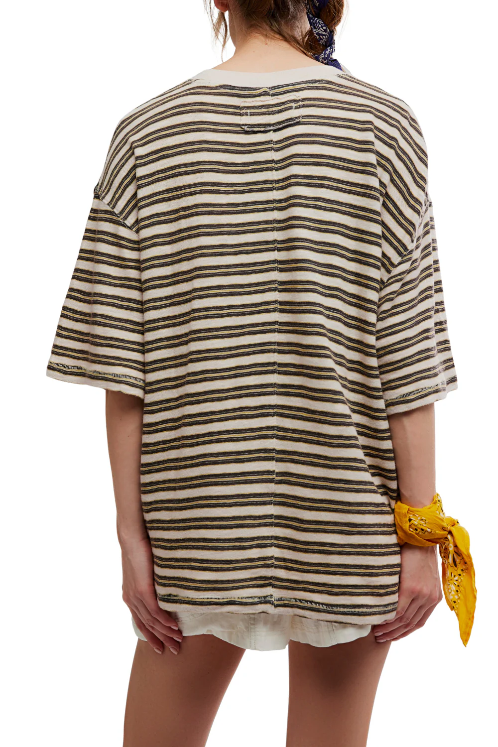 Free People All Love Womens Stripe Pocket T-Shirt Teal Combo - Image 3