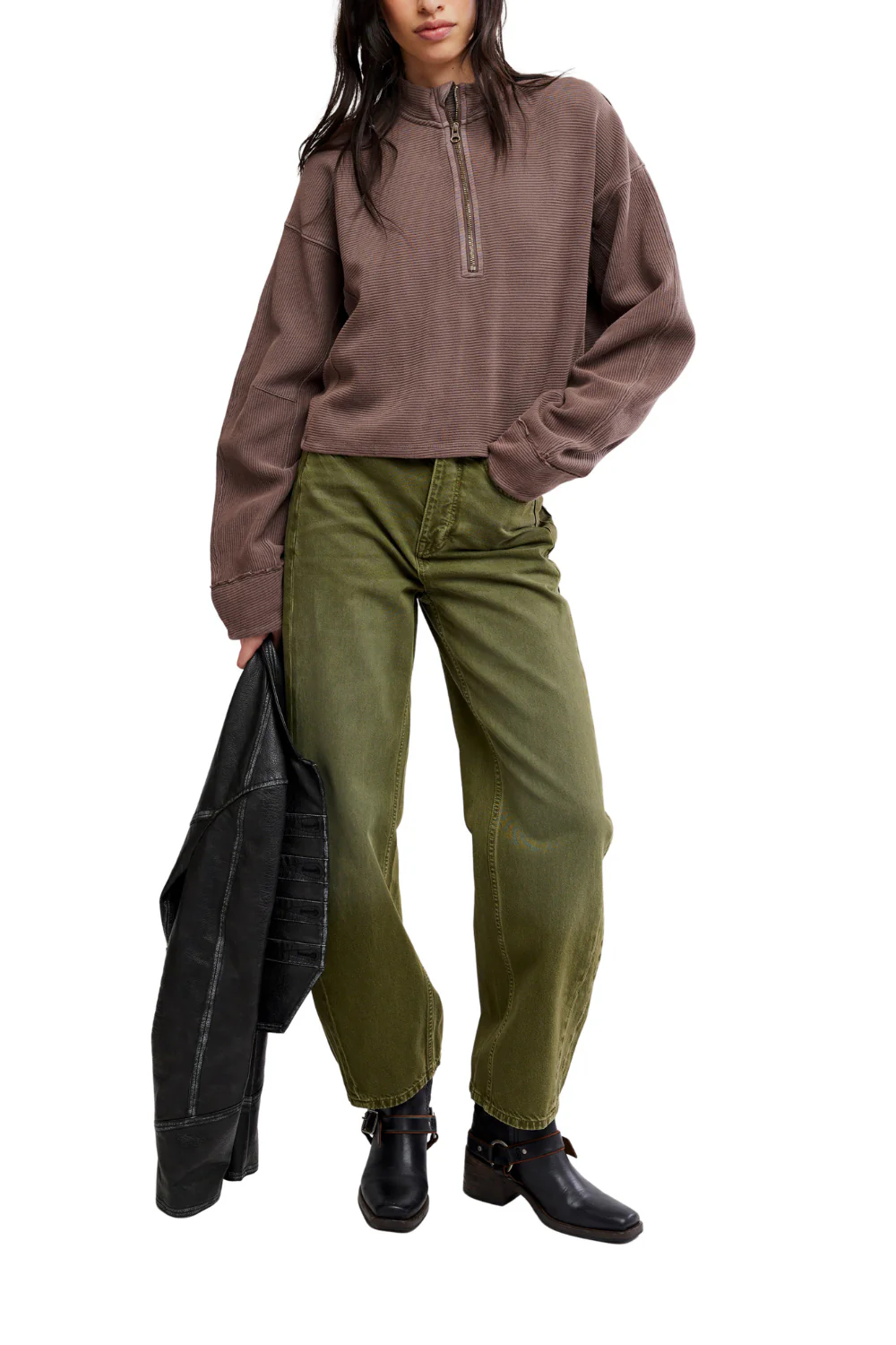 Free People Celeste Womens Quarter Zip Pullover Mochachinno - Image 5