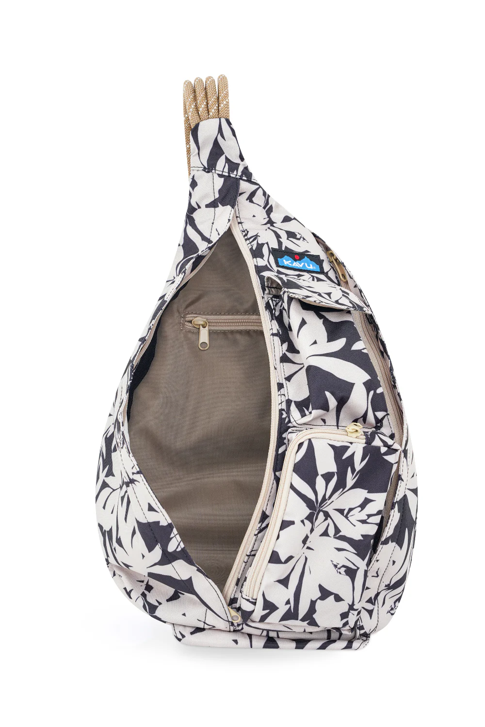Kavu Rope Sling Bag Black/White Fronds - Image 4