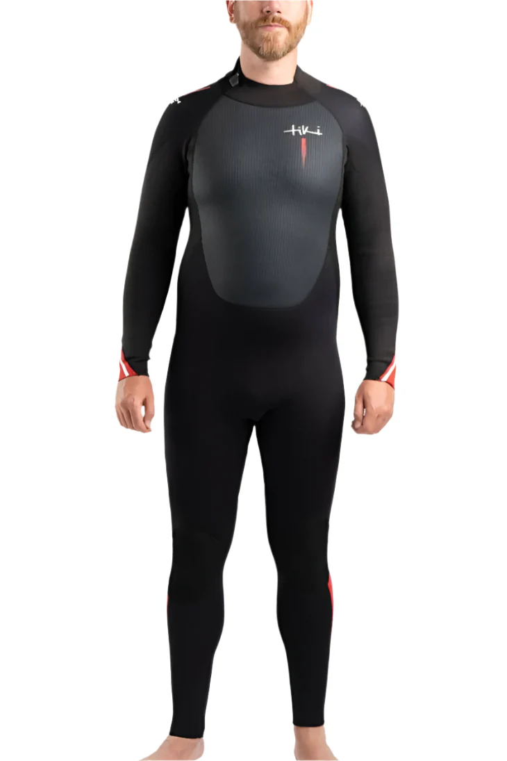 Tech Mens 3/2 Steamer Wetsuit Back Zip In Black/Red