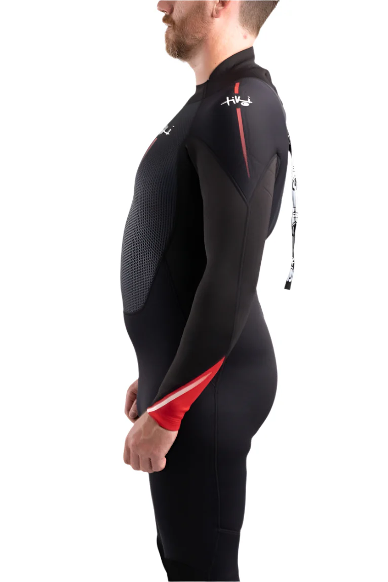 Tech Mens 3/2 Steamer Wetsuit Back Zip In Black/Red - Image 4