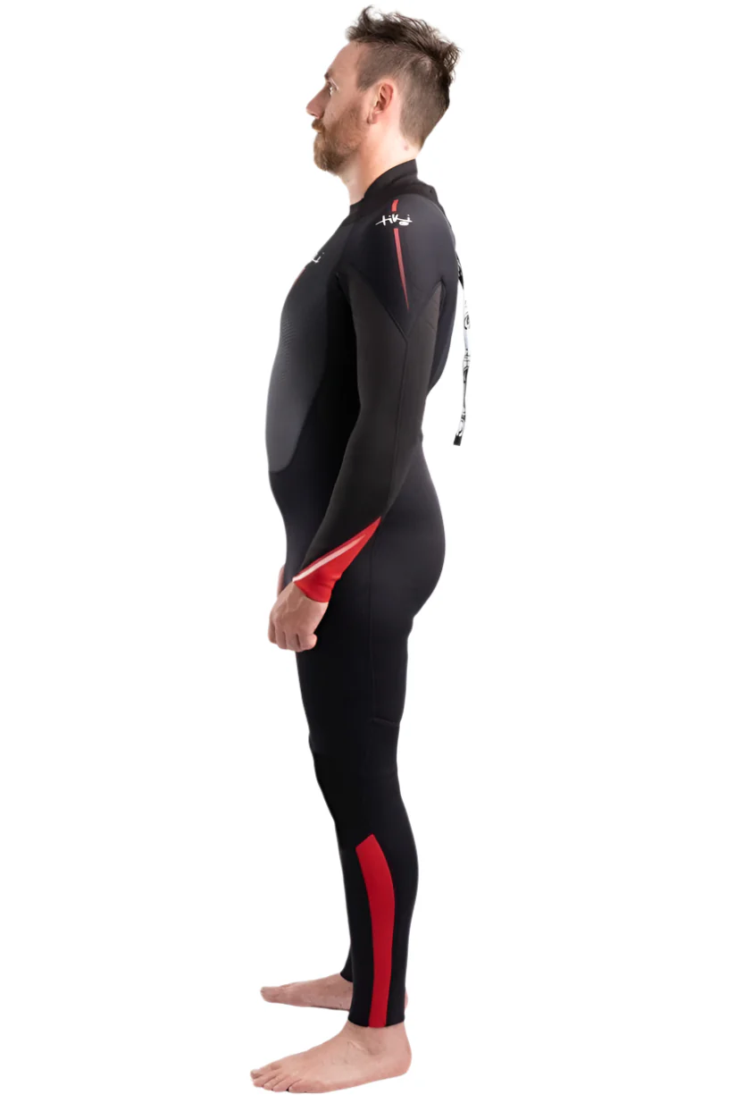 Tech Mens 3/2 Steamer Wetsuit Back Zip In Black/Red - Image 5
