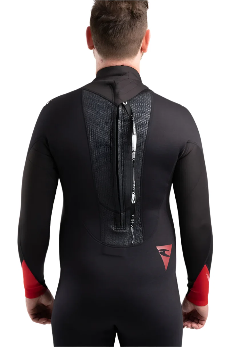 Tech Mens 3/2 Steamer Wetsuit Back Zip In Black/Red - Image 6