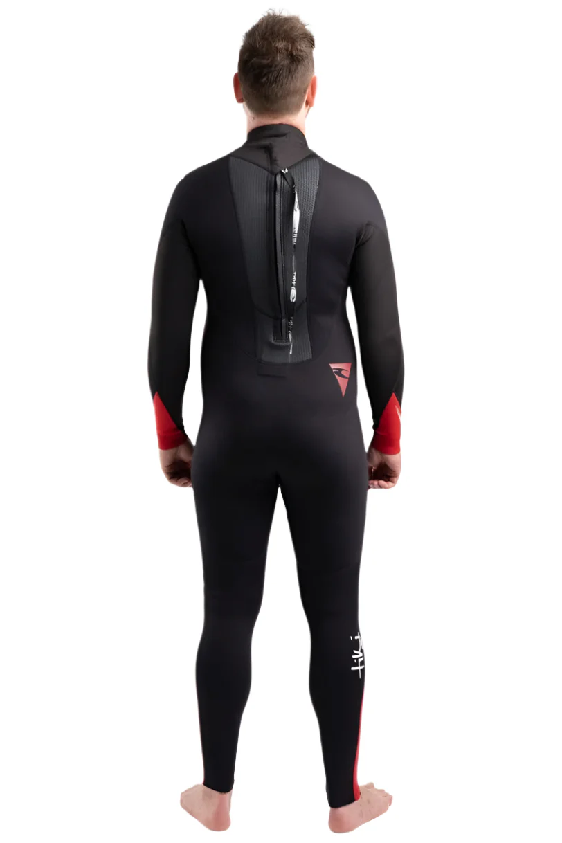Tech Mens 3/2 Steamer Wetsuit Back Zip In Black/Red - Image 7