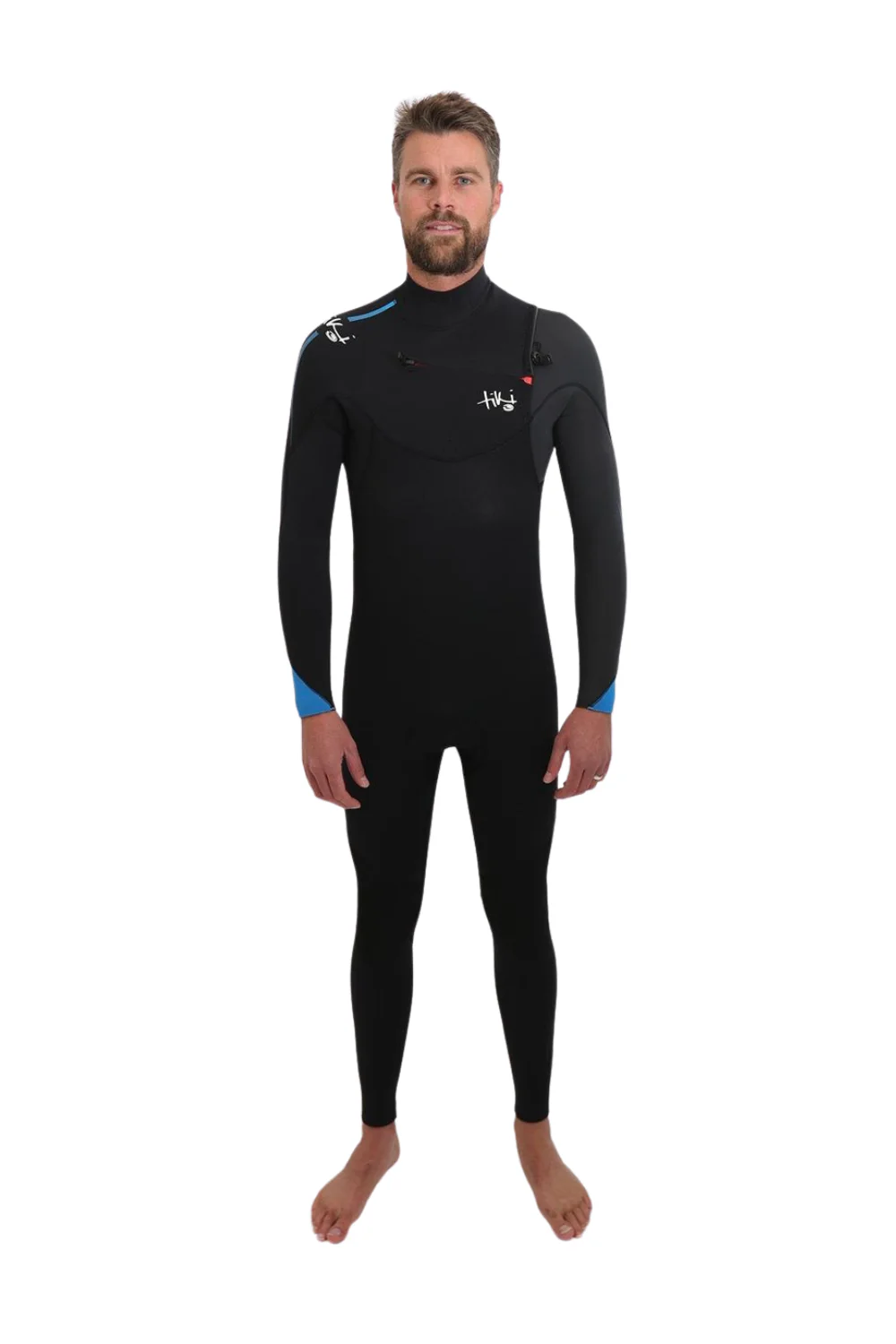 Tiki Tech 3/2mm Mens Wetsuit Chest Zip Black/Electric Blue