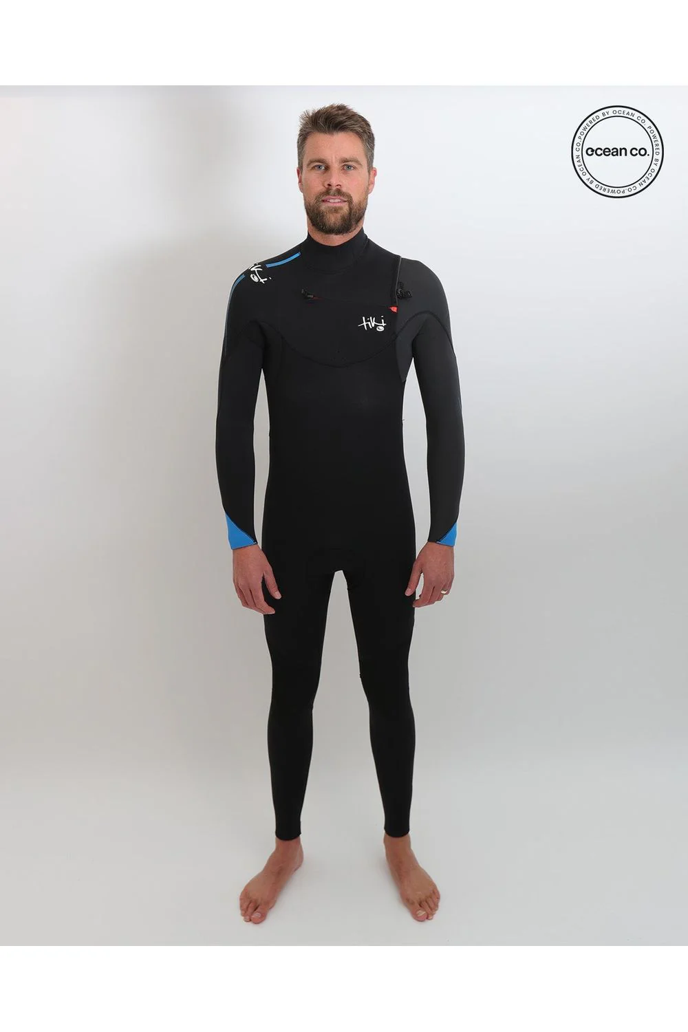 Tiki Tech 3/2mm Mens Wetsuit Chest Zip Black/Electric Blue - Image 2