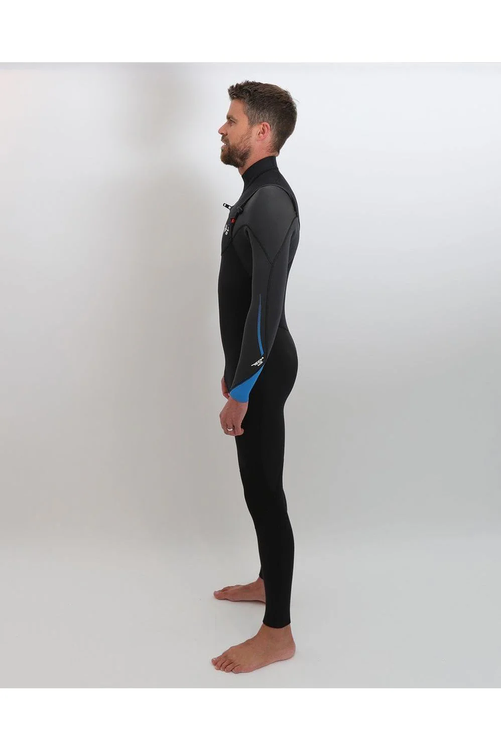 Tiki Tech 3/2mm Mens Wetsuit Chest Zip Black/Electric Blue - Image 3