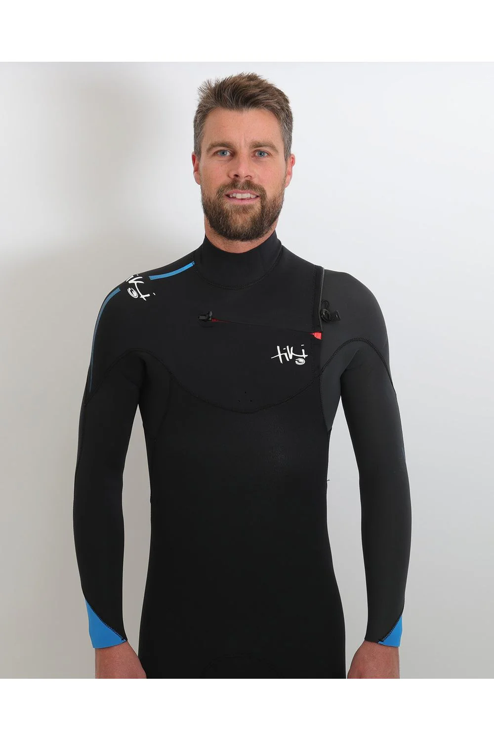 Tiki Tech 3/2mm Mens Wetsuit Chest Zip Black/Electric Blue - Image 7