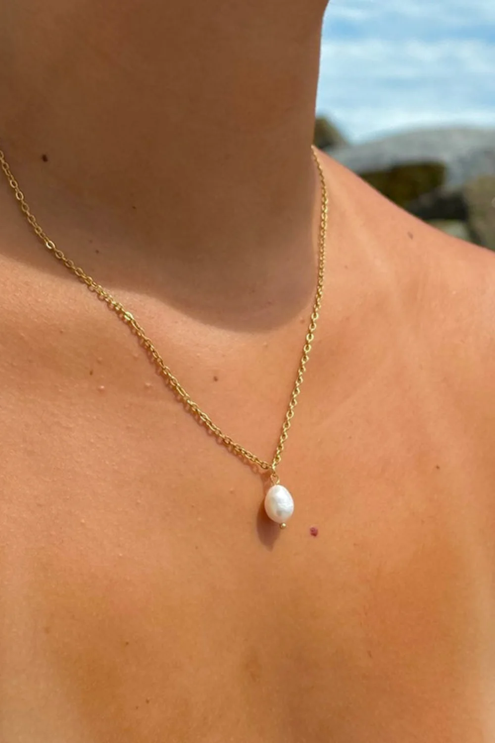 Ocean Jewel Freshwater Pearl Pendant Necklace Gold