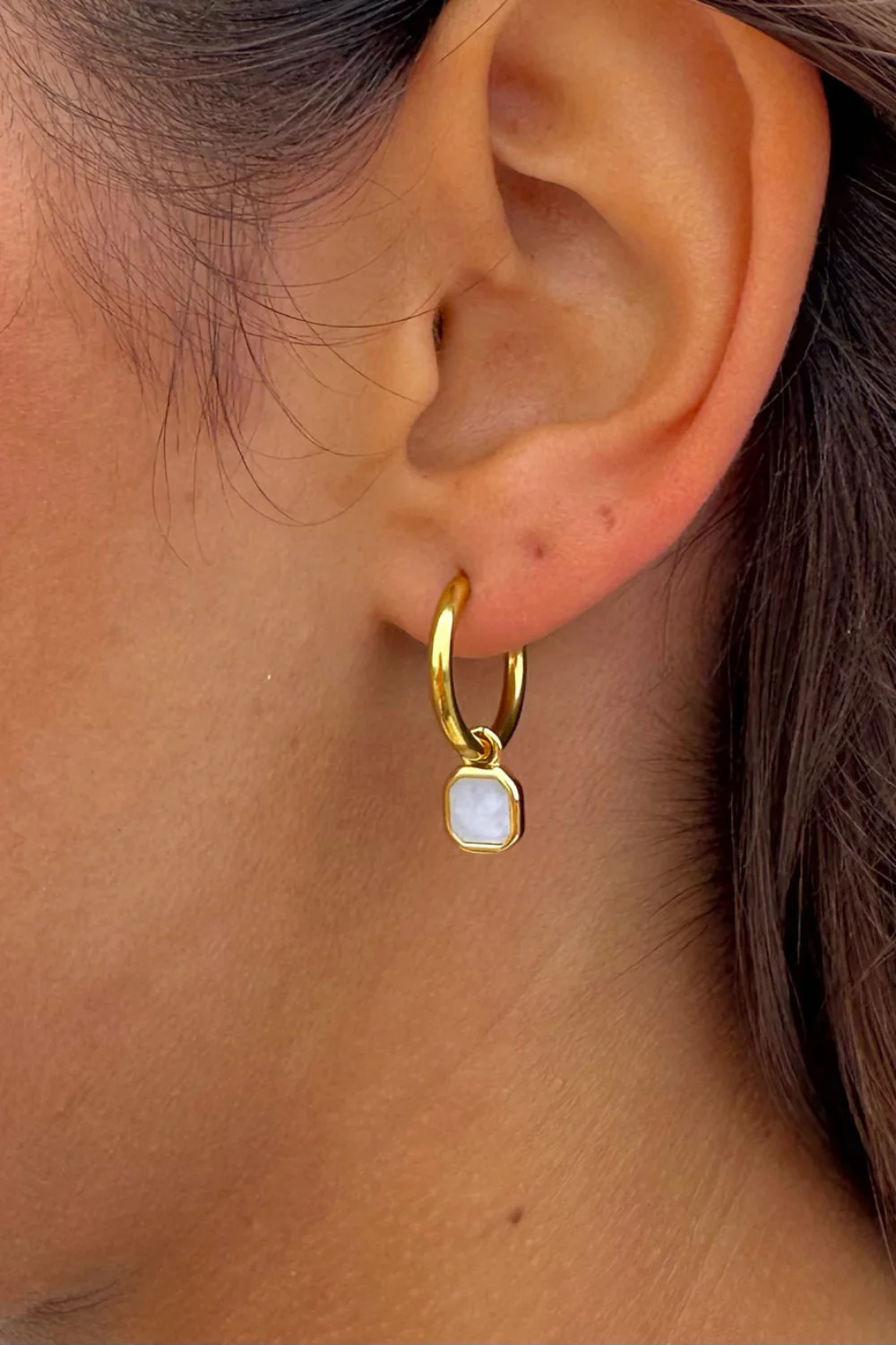 Ocean Jewel Mini Opal Stone Hoop  Earrings Gold - Image 2