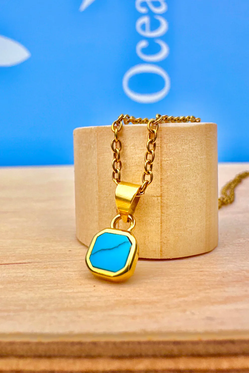 Ocean Jewel Mini Turquoise Stone Pendant Necklace Gold
