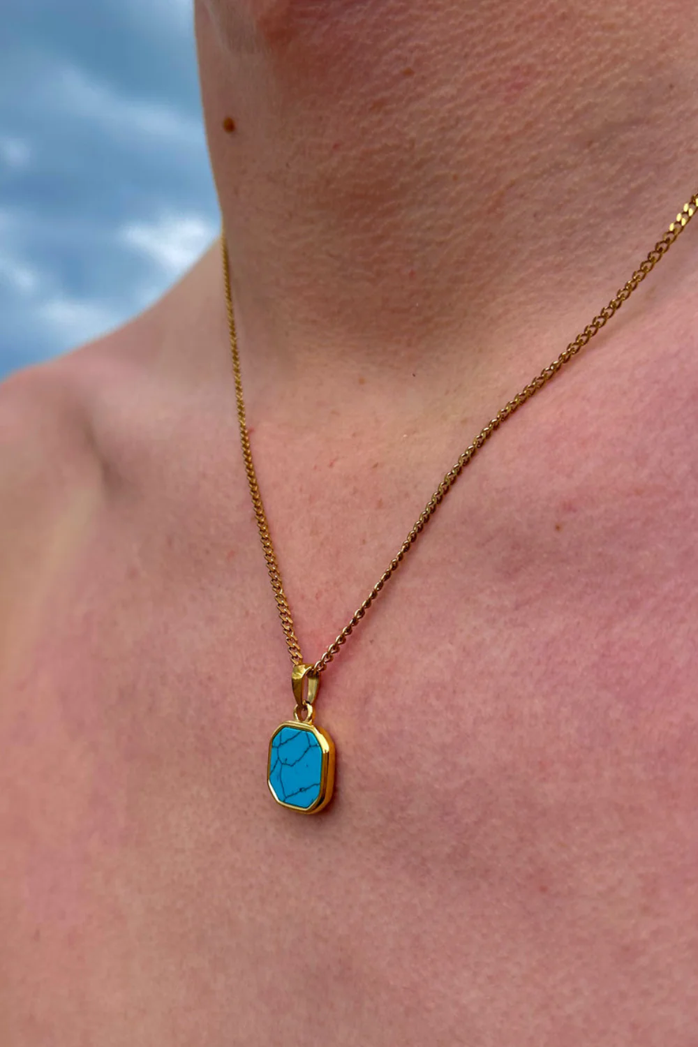 Ocean Jewel Turquoise Stone Pendant Necklace Gold - Image 2