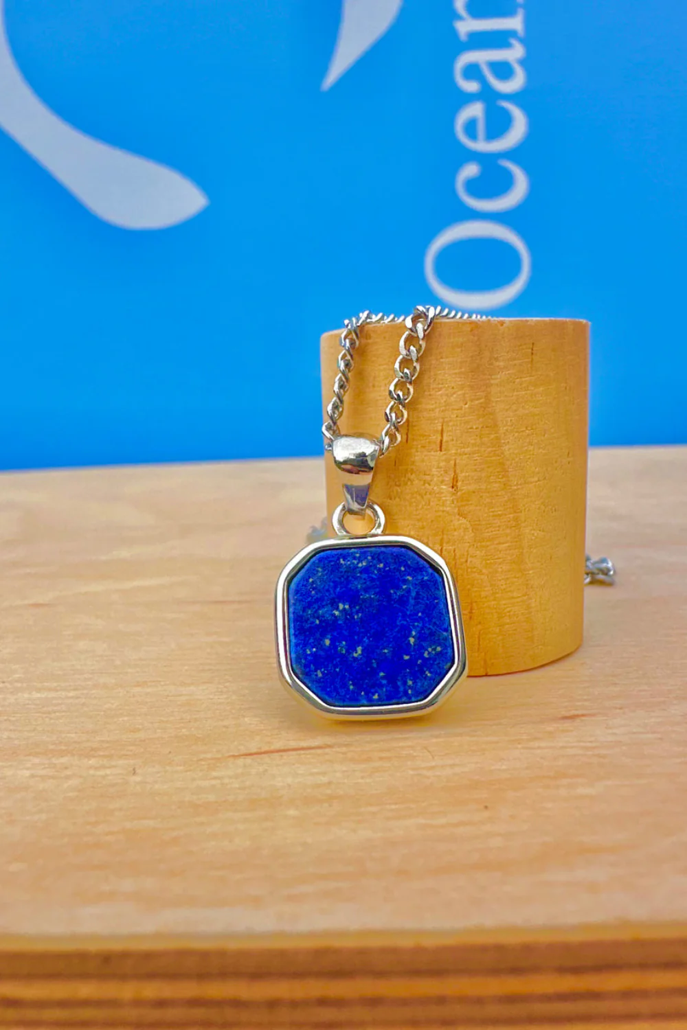 Ocean Jewel Lapis Lazuli Stone Pendant Necklace Silver