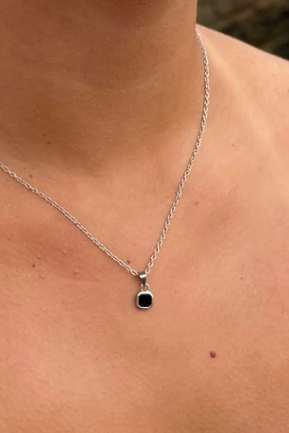 Ocean Jewel Mini Onyx Stone Pendant Necklace Silver - Image 2