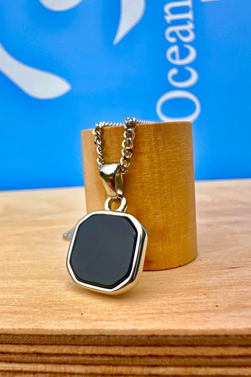 Ocean Jewel Onyx Stone Pendant Necklace Silver