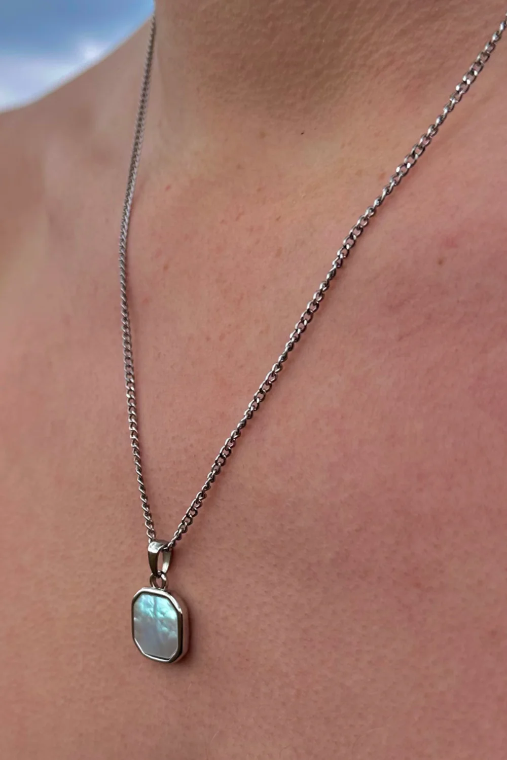 Ocean Jewel Pearl Shell Stone Pendant Necklace Silver - Image 2