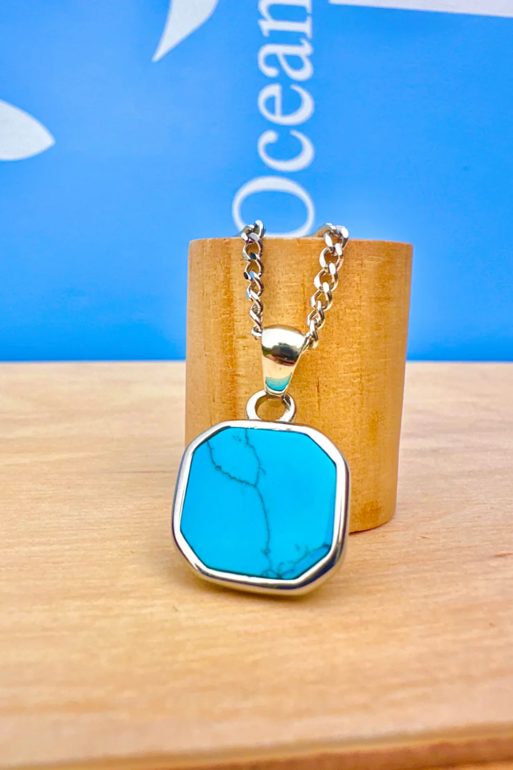 Ocean Jewel Turquoise Stone Pendant Necklace Silver