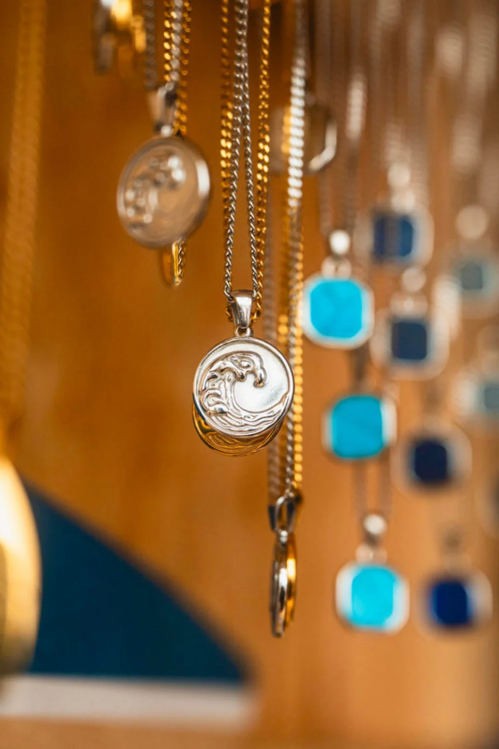 Ocean Jewel Wave Pendant Necklace Silver - Image 3