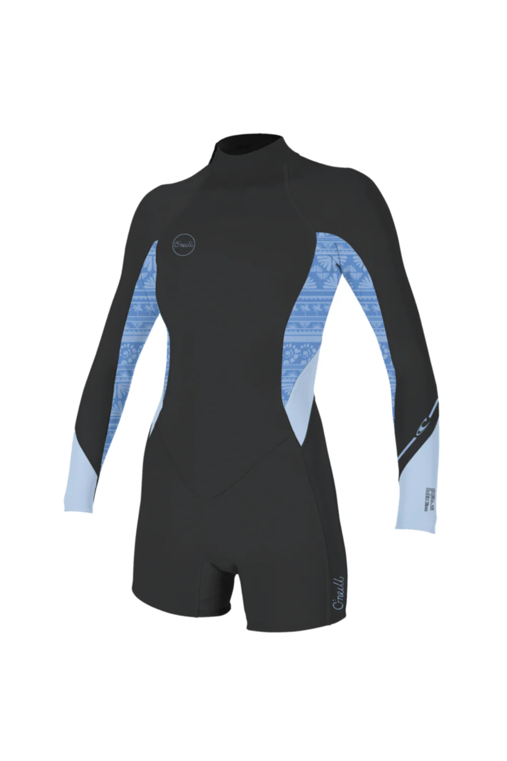 O'Neill Bahia 2/1mm Womens Spring Wetsuit Long Sleeve Back Zip Tempered Steel/Surf Abstract/Chambray Blue