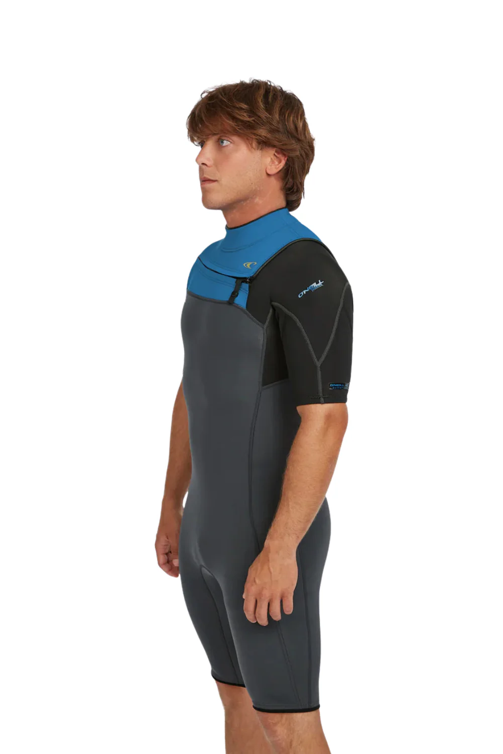 O'Neill Hammer 2mm Mens Spring Wetsuit Short Sleeve Chest Zip Graphite/Black/Ocean - Image 3