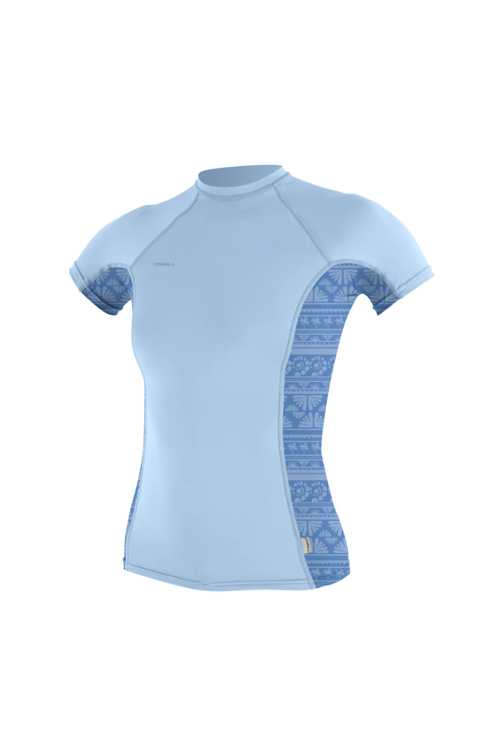 O'Neill Hyperfreak Skins Womens Rash Guard Short Sleeve Chambray Blue/Surf Abstract