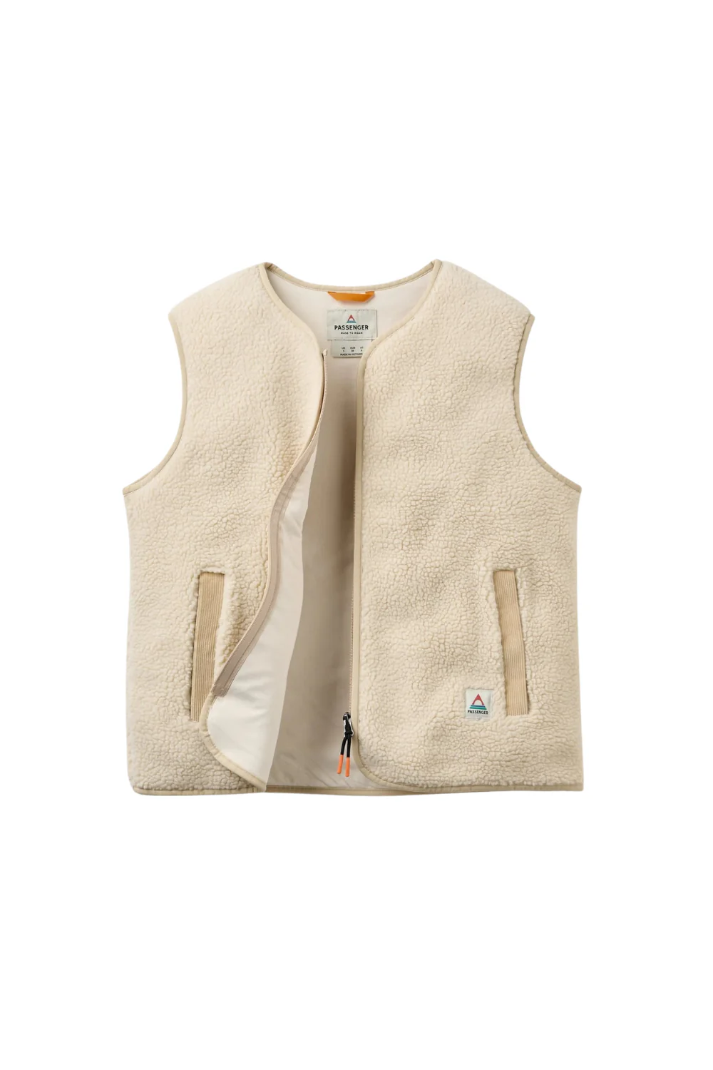 Passenger Tawny Womens Collarless Deep-Pile Sherpa Gilet Oat