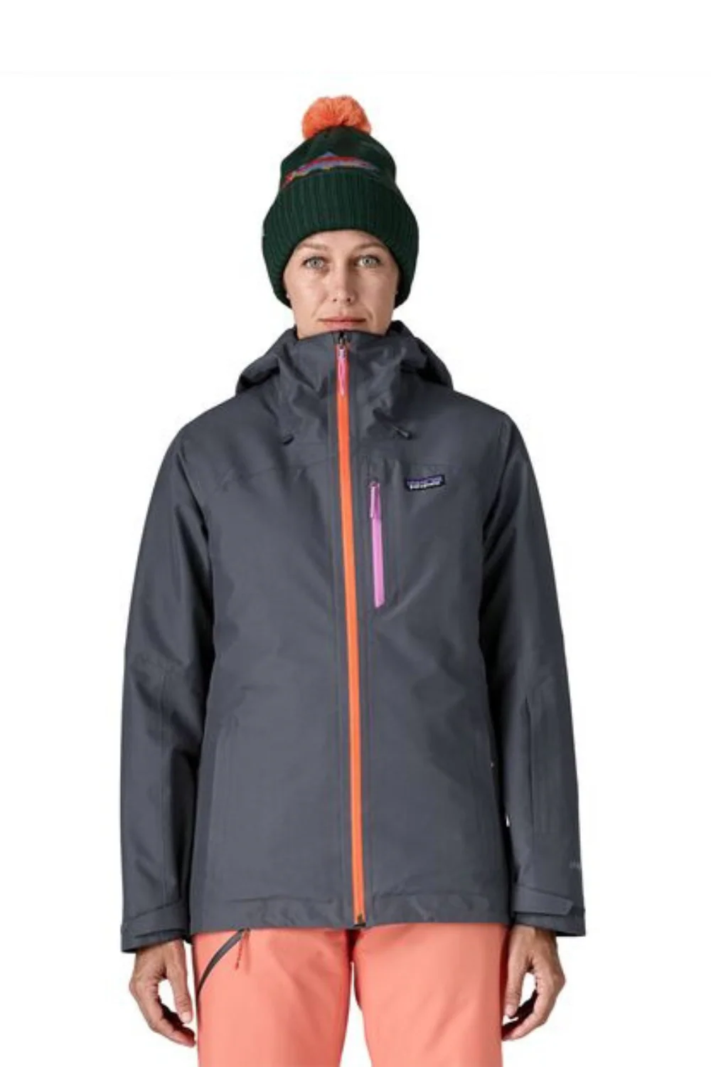 Patagonia Womens Insulated Powder Town Ski Jacket Smolder Blue/Orange Peel