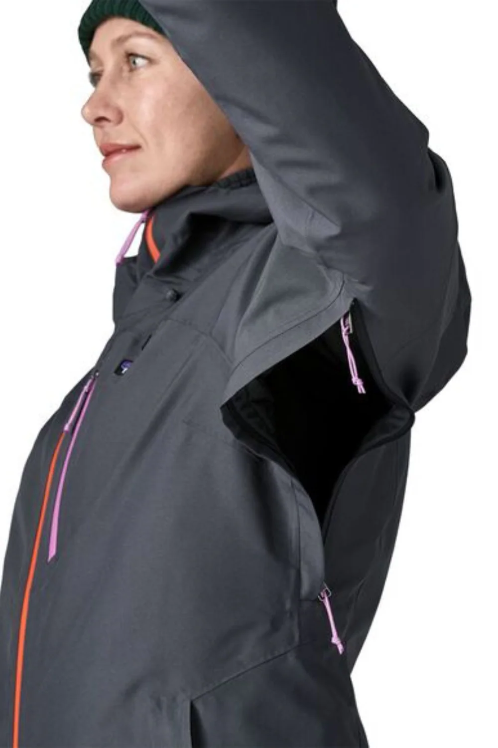 Patagonia Womens Insulated Powder Town Ski Jacket Smolder Blue/Orange Peel - Image 3