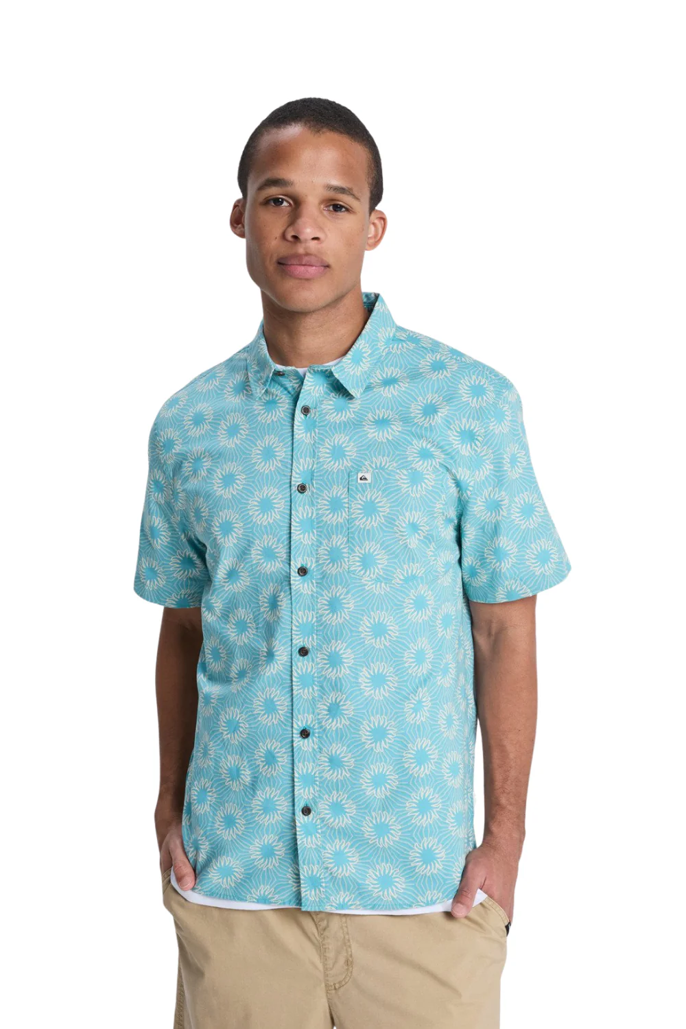 Quiksilver Apero Classic Mens Short Sleeve Shirt Aqua Ocean Mayhem 32