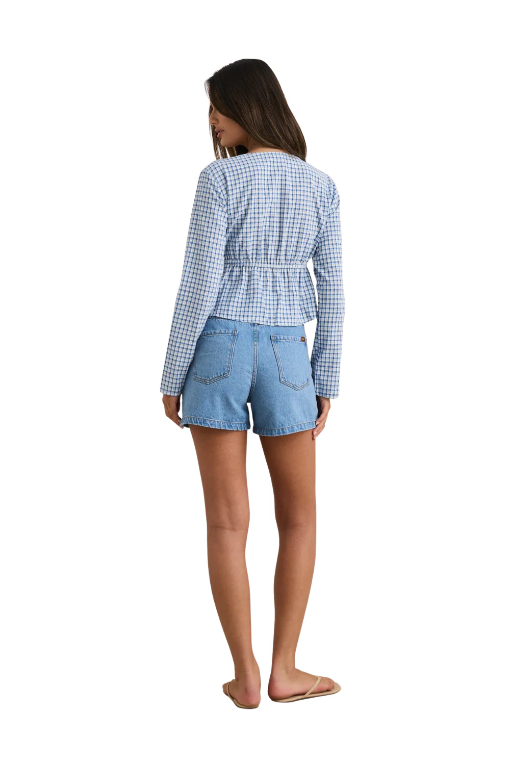 Rhythm Lola Womens Check Tie Front Long Sleeve Top Blue - Image 5