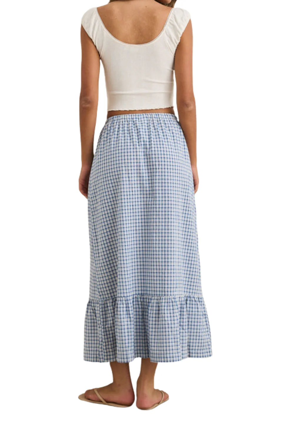 Rhythm Lola Womens Check Tiered Maxi Skirt Blue - Image 2
