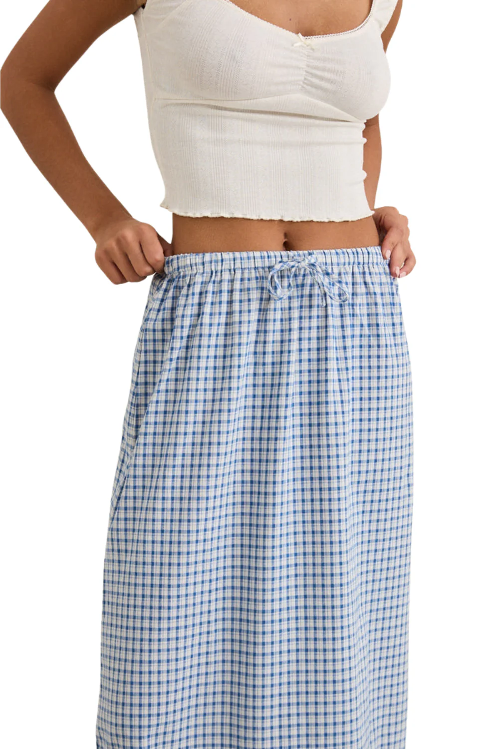 Rhythm Lola Womens Check Tiered Maxi Skirt Blue - Image 3