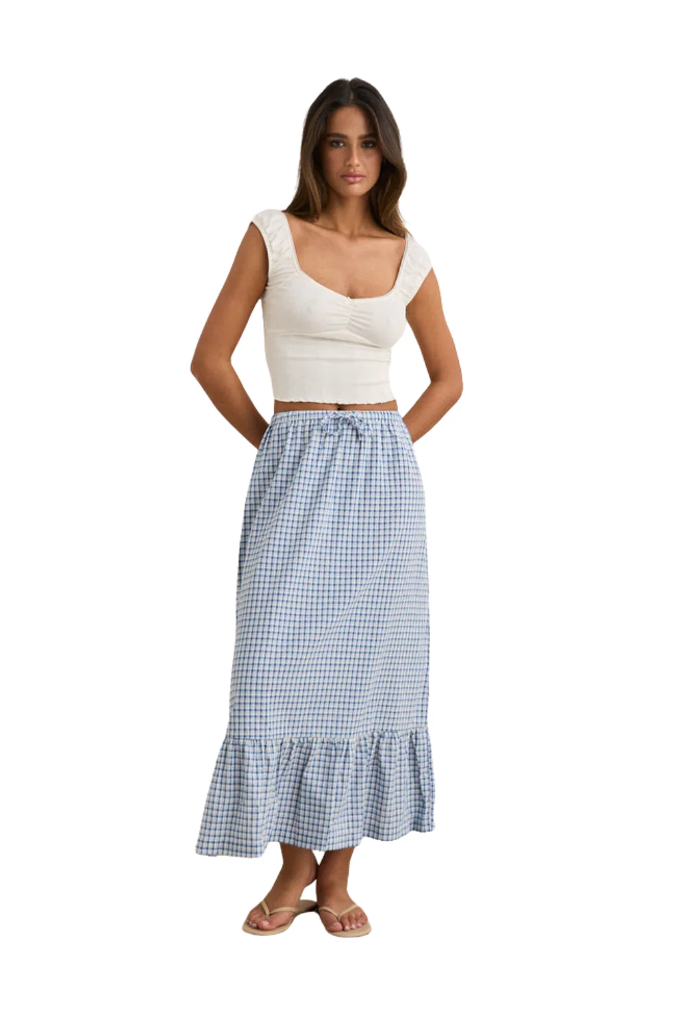 Rhythm Lola Womens Check Tiered Maxi Skirt Blue - Image 4