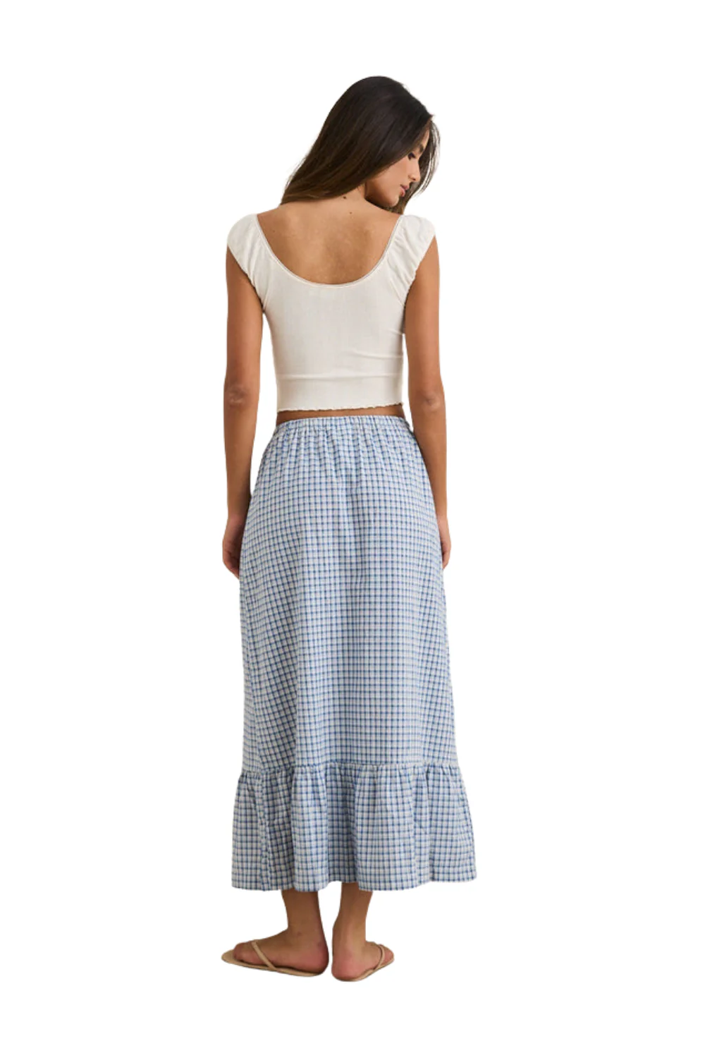 Rhythm Lola Womens Check Tiered Maxi Skirt Blue - Image 5