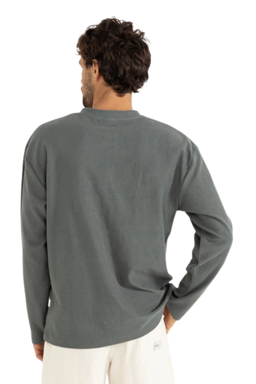 Rhythm Vintage Terry Henley Long Sleeve T-Shirt Silver Pine - Image 3