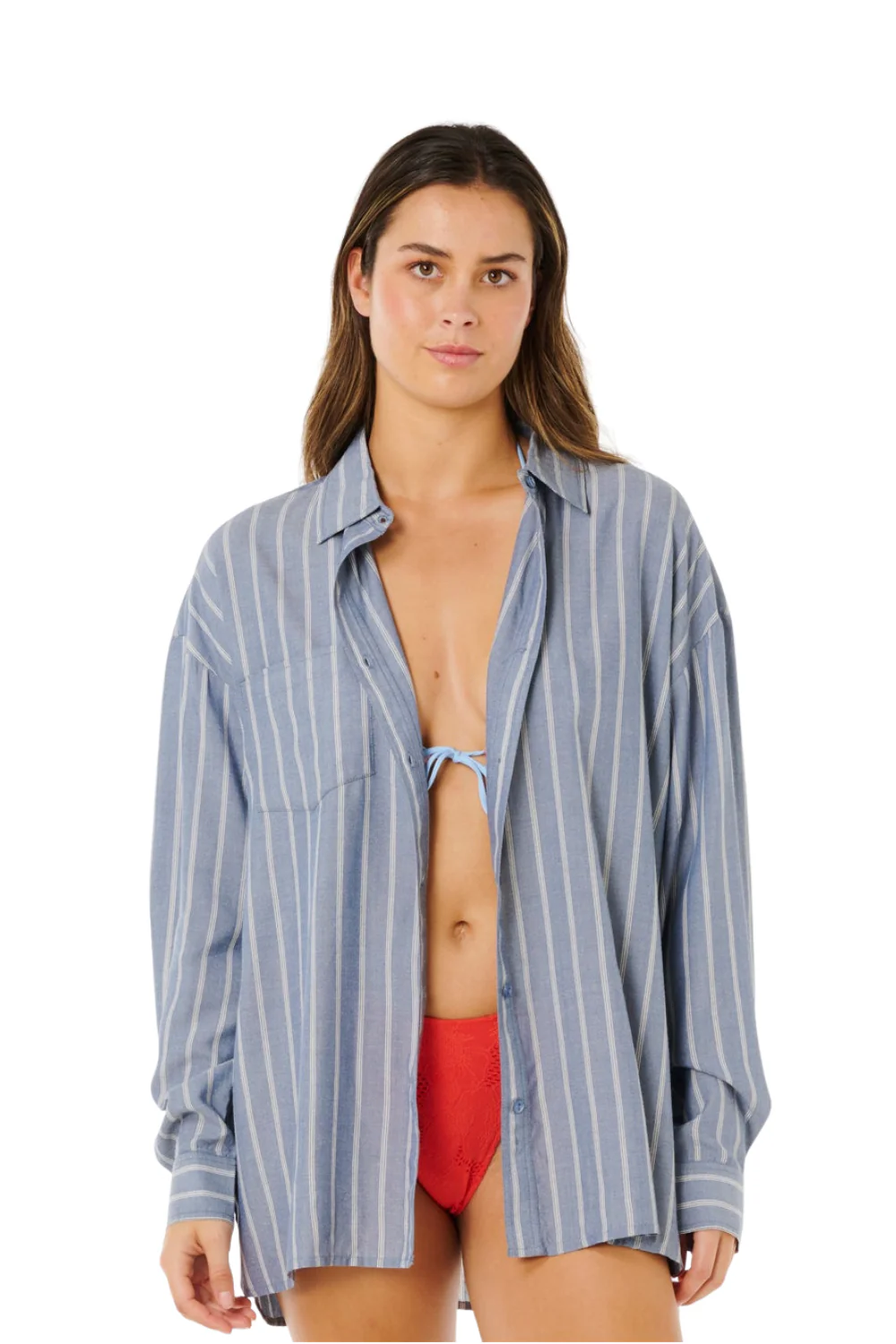Rip Curl Beach Days Womens Pinstripe Shirt Dusty Blue