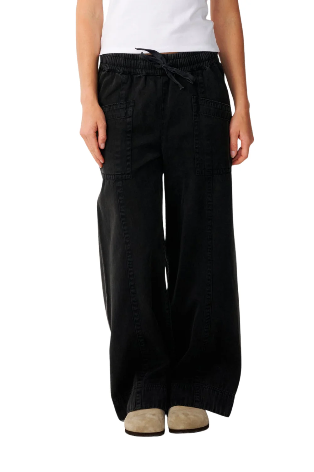 Rip Curl Bossa Nova Womens Twill Wide Leg Trousers Washed Black