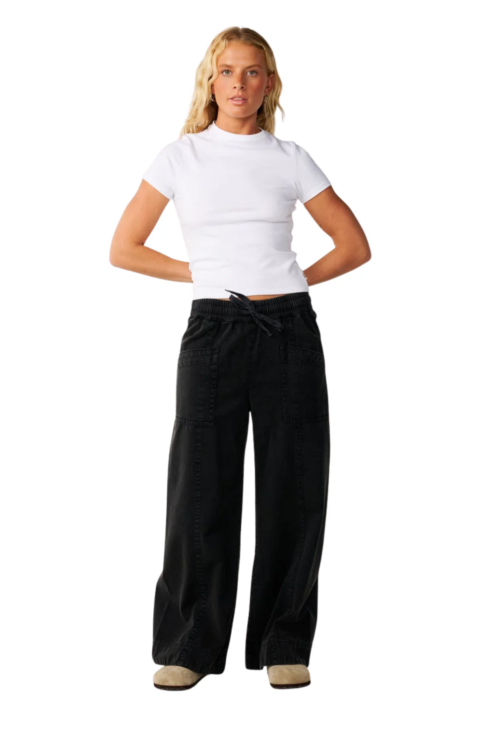 Rip Curl Bossa Nova Womens Twill Wide Leg Trousers Washed Black - Image 6