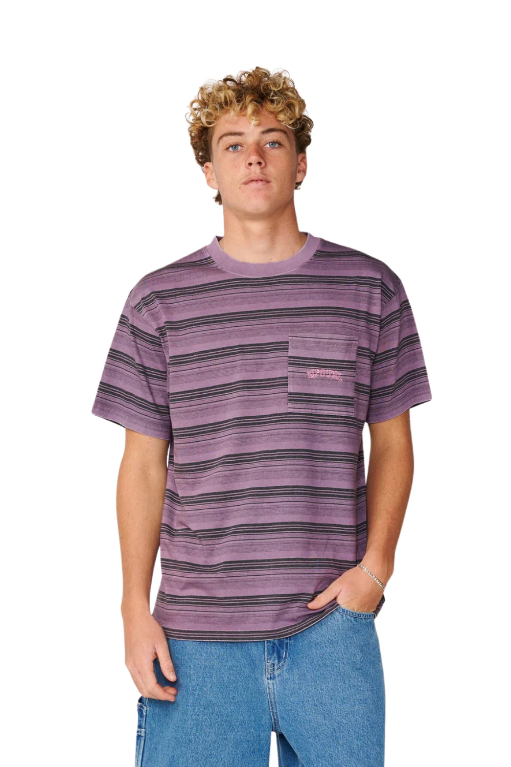 Rip Curl Disorder Mens Stripe T-Shirt Dusty Purple